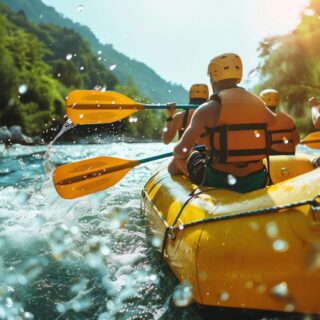 group of people white water rafting